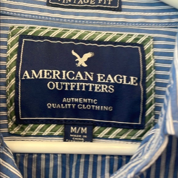 American Eagle Outfitters Men's Blue Striped Shirt Mens Medium - Picture 2 of 2